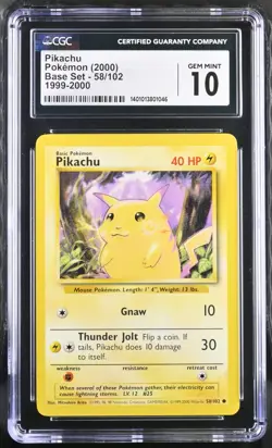 CGC 10 1999 Pokemon Base Set Pikachu 1999-2000 UK 4th Print #58/102 PSA BGS - Image 1