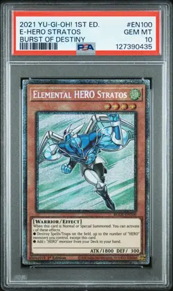 2021 YU-GI-OH! BODE-BURST OF DESTINY 1ST ED #EN100 ELEMENTAL HERO STRATOS PSA 10 - Image 1