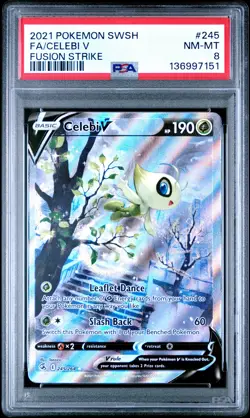 2021 POKEMON SWORD & SHIELD FUSION STRIKE #245 FULL ART/CELEBI V PSA 8 - Image 1