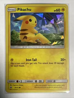 Pikachu 28/73 Cracked Ice Holo Promo Pokemon 2017 Shining Legends Deck LP - Image 1