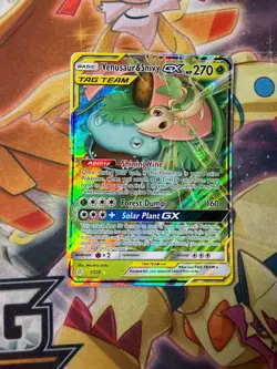 Pokemon Venusaur & Snivy Tag Team GX Sun & Moon Cosmic Eclipse 1/236 Holo NM - Image 1