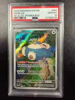 2023 Pokemon Snorlax #051 SVP 151 Elite Trainer Box Black Star Promo PSA 10 - Image 1