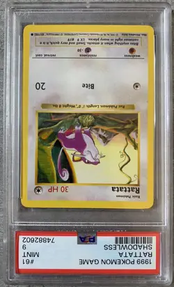 Pokemon Card Shadowless Rattata PSA 9 Mint, Base Set #61, WOTC 1999 - Image 2