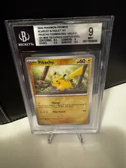 Pokemon Pikachu 151 EN Mini Tins Costco Cosmos Holo #025/165 Beckett 9 - Image 1