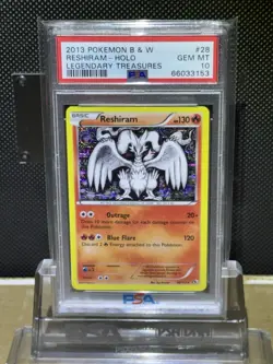 2013 POKEMON BLACK & WHITE LEGENDARY TREASURES RESHIRAM HOLO 28/113 PSA 10 - Image 1