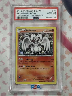 2013 POKEMON BLACK & WHITE LEGENDARY TREASURES RESHIRAM HOLO 28/113 PSA 10 - Image 2