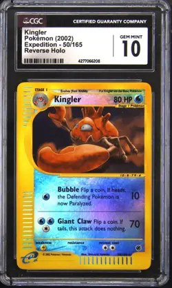 2002 POKEMON EXPEDITION REVERSE HOLO KINGLER CGC 10 - Image 1