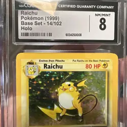 1999 POKEMON BASE SET #14 RAICHU-HOLO CGC 8 NM-M - Image 5