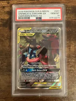 Pokemon TCG Greninja & Zoroark Tag Team GX Full Art Holo Card 201/214 - PSA 10 - Image 1