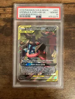 Pokemon TCG Greninja & Zoroark Tag Team GX Full Art Holo Card 201/214 - PSA 10 - Image 3