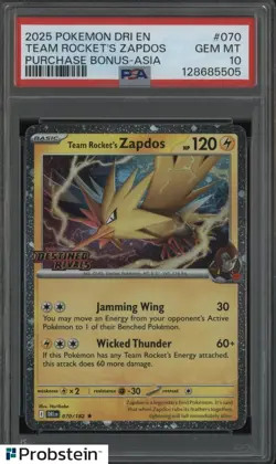 PSA 10 Team Rocket's Zapdos 070/182 Destined Rivals Asia Promo Stamped Pokemon - Image 1