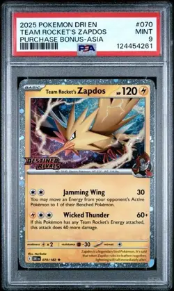 PSA 9 Team Rocket's Zapdos 070/182 Destined Rivals Asia Promo Stamped Pokemon - Image 1