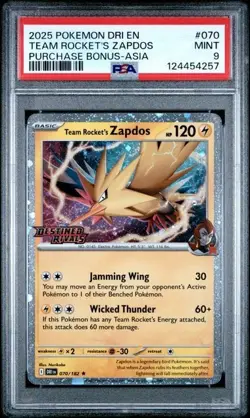 PSA 9 Team Rocket's Zapdos 070/182 Destined Rivals Asia Promo Stamped Pokemon - Image 1