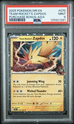 PSA 9 Team Rocket's Zapdos 070/182 Destined Rivals Asia Promo Stamped Pokemon - Image 1