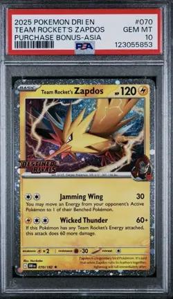 PSA 10 Team Rocket's Zapdos 070/182 Destined Rivals Asia Promo Stamped Pokemon - Image 1