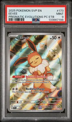 2025 POKEMON PRISMATIC EVOLUTIONS POKEMON CENTER ETB PROMO #173 EEVEE PSA 9 - Image 1