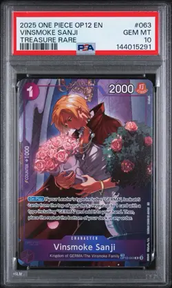 2025 ONE PIECE OP12 LEGACY OF THE MASTER 063 VINSMOKE SANJI TREASURE RARE PSA 10 - Image 1