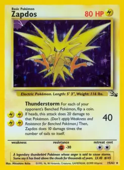 Zapdos - 15/62 - Pokemon Fossil Unlimited Holo Rare Card WOTC HP - Image 1