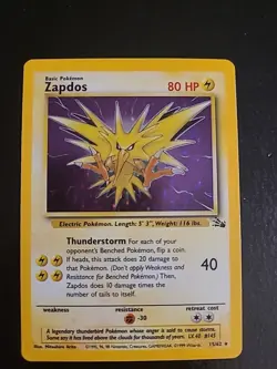 Zapdos 15/62 Pokemon Fossil Holo Rare Card Vintage WOTC LP+ - Image 1