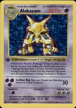 Pokemon 1st Ed. Base Holo Alakazam 1/102 - Heavy Play (HP) - Image 1