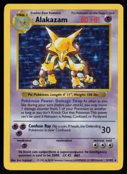 Alakazam 1/102 SHADOWLESS Holo Rare Base Set Pokemon - Image 1
