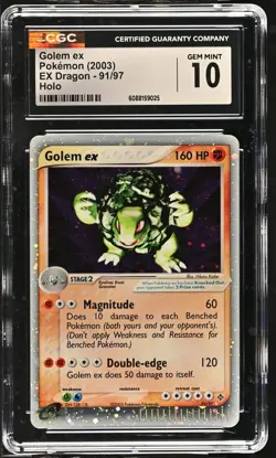 CGC 10 GEM MINT Golem ex 2003 EX Dragon 91/97 Holo Pokemon Card - Image 1