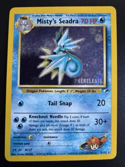 Pokemon Card Misty's Seadra PRERELEASE Gym Heroes Holo Rare 9/132 WOTC LP+/NM - Image 1