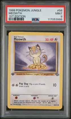 1999 Pokemon Jungle Meowth 1st Edition #56/64 PSA 9 MINT WOTC Vintage TCG - Image 1