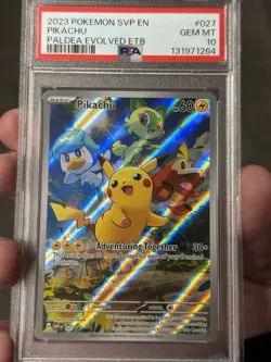 2023 POKEMON SVP EN-SV BLACK STAR PROMO #027 PIKACHU PALDEA EVOLVED ETB PSA 10 - Image 1