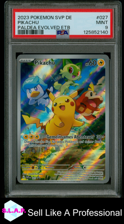 PIKACHU PALDEA EVOLVED ETB POKEMON GER SVP DE-SV BLACK STAR PROMO 2023 027 PSA 9 - Image 1