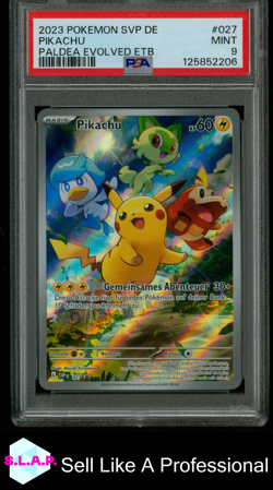 PIKACHU PALDEA EVOLVED ETB POKEMON GER SVP DE-SV BLACK STAR PROMO 2023 027 PSA 9 - Image 1