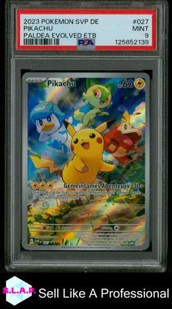 PIKACHU PALDEA EVOLVED ETB POKEMON GER SVP DE-SV BLACK STAR PROMO 2023 027 PSA 9 - Image 1