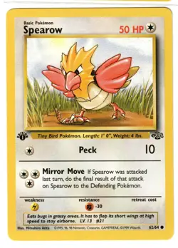 SPEAROW 1st Edition Jungle 62/64 Vintage English Pokemon Card 1999 WOTC NM - Image 1
