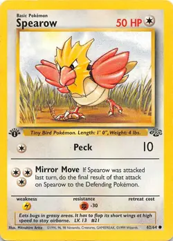 Spearow 62/64 - 1st Edition - Jungle Set - VINTAGE WOTC POKEMON CARD - LP - Image 1