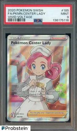 2020 Pokemon SWSH Vivid Voltage #185 FA Pokemon Center Lady PSA 9 MINT - Image 1