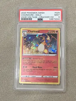 2020 Pokemon TCG Charizard Holo 025/185 SWSH Vivid Voltage Cracked Ice PSA 9 - Image 1