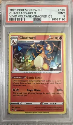 Pokemon 2020 TCG Charizard SWSH Vivid Voltage Cracked Ice 025/185 PSA 9 - Image 1