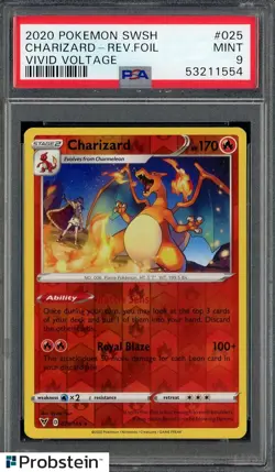 2020 Pokemon SWSH Vivid Voltage #025 Charizard Reverse Foil PSA 9 MINT - Image 1