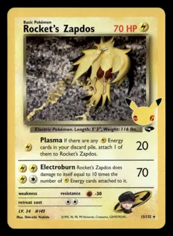 Rocket's Zapdos Classic Collection Holo Celebrations 15/132 NM Pokemon TCG - Image 1