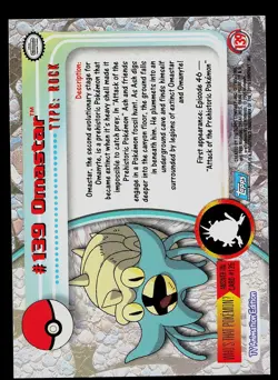Pokemon Card - Omastar Topps TV Animation Edition 139 Foil Blue Logo - Image 2