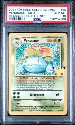 PSA 10 Venusaur 15/102 Celebrations Classic Collection Holo Graded Pokemon Card - Image 1
