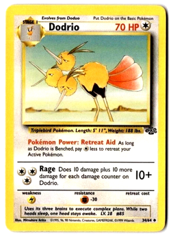 Dodrio 34/64 Uncommon Unlimited Edition Jungle Pokemon Card 1999 WOTC - Image 1
