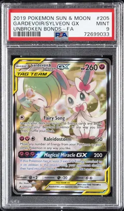 2019 POKEMON SUN & MOON UNBROKEN BONDS FULL ART/GARDEVOIR & SYLVEON GX PSA 9 - Image 1