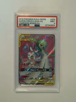 2019 POKEMON SUN & MOON UNBROKEN BONDS FULL ART/GARDEVOIR & SYLVEON GX PSA 9 - Image 1