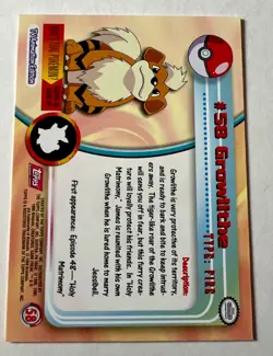 Pokemon Topps TV Animation Edition 1999 RED Logo #58 Growlithe NON HOLO NM-MT - Image 2