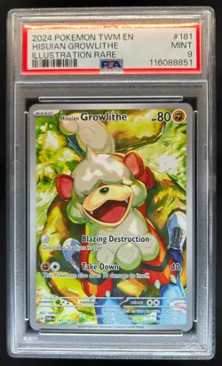 2024 Pokemon SV Twilight Masquerade TWM EN Hisuian Growlithe #181/167 PSA 9 - Image 1