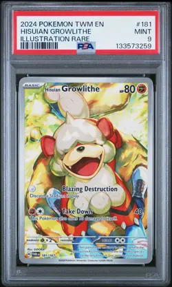 2024 POKEMON TWM EN-TWILIGHT MASQUERADE #181 HISUIAN GROWLITHE PSA 9 - Image 1
