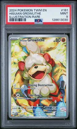 2024 POKEMON TWM EN-TWILIGHT MASQUERADE #181 HISUIAN GROWLITHE PSA 9 - Image 1