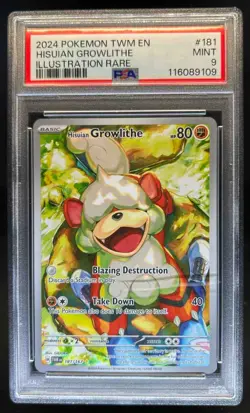 2024 Pokemon SV Twilight Masquerade TWM EN Hisuian Growlithe #181/167 PSA 9 - Image 1