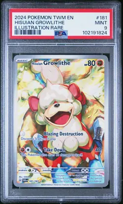 2024 POKEMON TWM EN-TWILIGHT MASQUERADE #181 HISUIAN GROWLITHE PSA 9 - Image 1